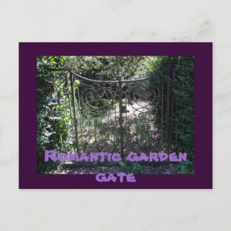 Romantic garden gate postcard
