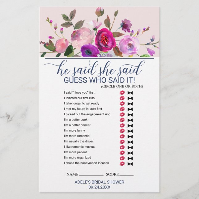 Romantic Garden He Said She Said Game (Front)