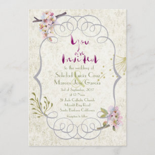 Romantic Garden Magenta Fancy Wedding Invitation