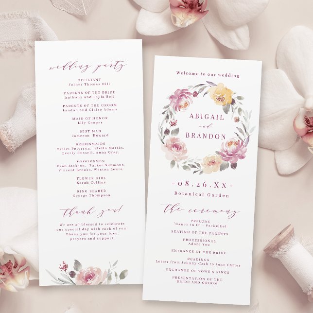 Romantic garden mauve floral wedding program programme (Romantic garden mauve floral wedding program)