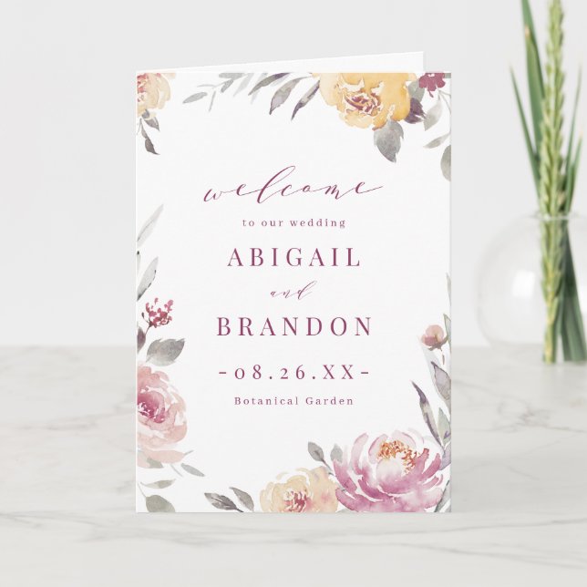 Romantic garden mauve floral wedding programme (Front)