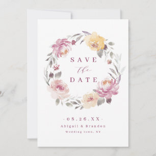 Romantic garden mauve floral wedding save the date