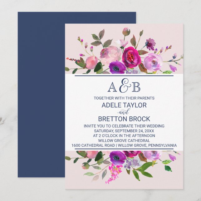 Romantic Garden Monogram Wedding Invitation (Front/Back)
