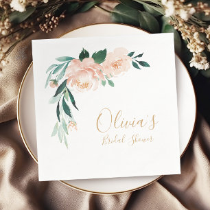 Romantic garden peach floral bridal shower napkin