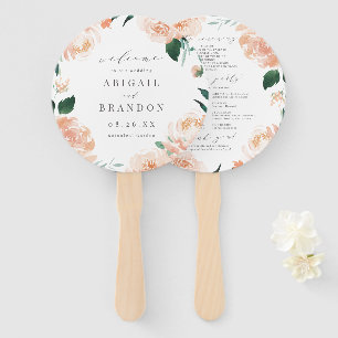 Romantic garden peach floral wedding program hand fan