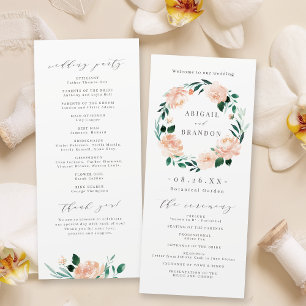Romantic garden peach floral wedding program programme