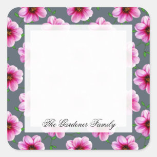 Romantic Garden Pink Dahlia Flower on any Colour Square Sticker