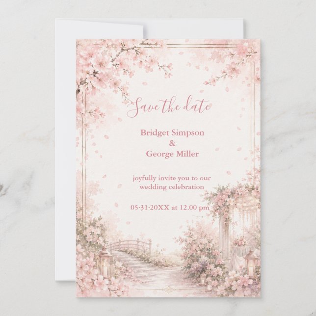 Romantic Garden Sakura Wedding Bliss Invitation (Front)