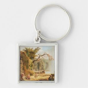 Romantic garden scene key ring