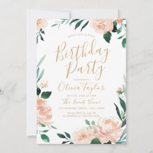 Romantic garden watercolor floral birthday Party Invitation