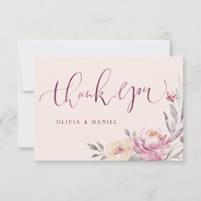 Romantic garden watercolor floral calligraphy thank you card (Front)