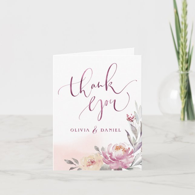 Romantic garden watercolor floral calligraphy thank you card (Front)