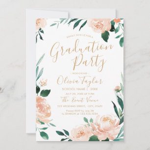 Romantic garden watercolor floral graduation party invitation