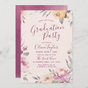 Romantic garden watercolor floral graduation party invitation