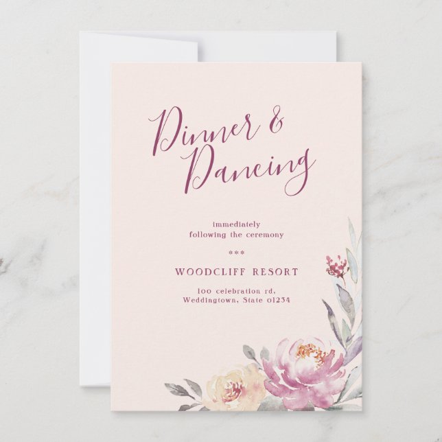 Romantic garden watercolor floral reception invitation (Front)