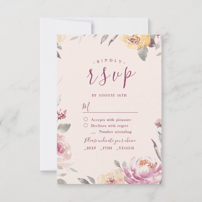 Romantic garden watercolor floral wedding RSVP (Front)