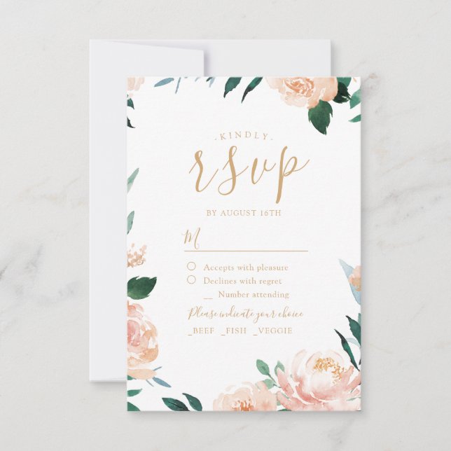 Romantic garden watercolor floral wedding RSVP (Front)