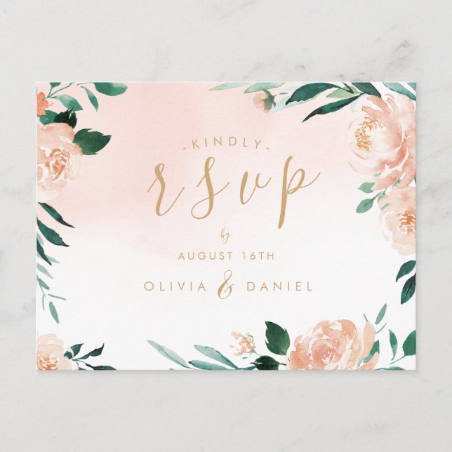 Romantic garden watercolor floral wedding RSVP Postcard (Front)