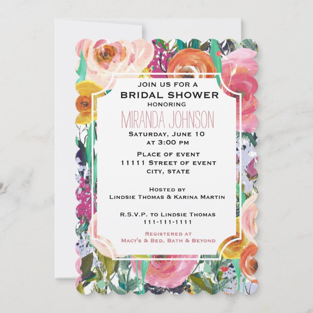 Romantic Garden Watercolor Flowers Bridal Shower Invitation (Front)