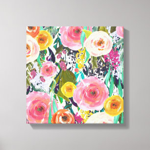 Romantic Garden Watercolor Flowers Canvas Print