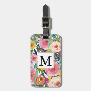 Romantic Garden Watercolor Flowers Monogram Luggage Tag