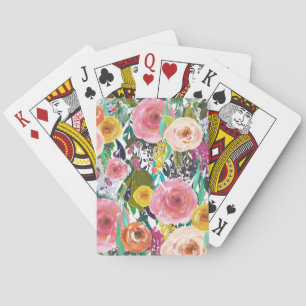 Romantic Garden Watercolor Flowers Playing Cards