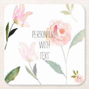 Romantic Garden Watercolor Flowers Square Paper Coaster