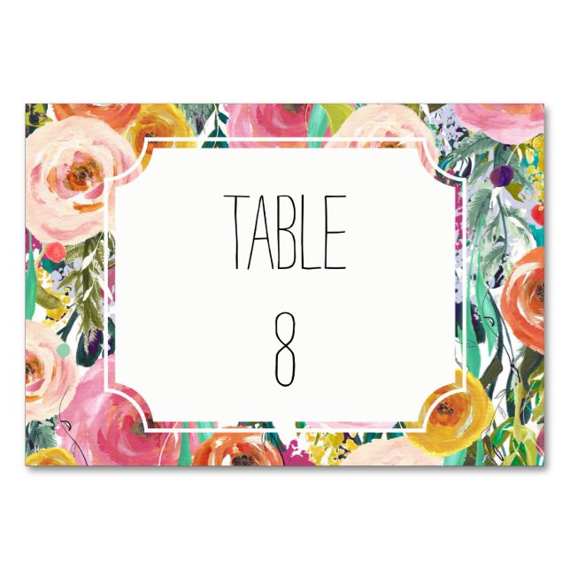 Romantic Garden Watercolor Flowers Table Number (Front)