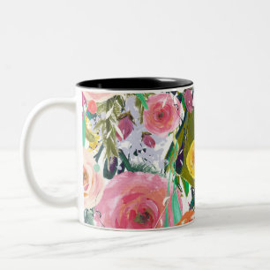 Romantic Garden Watercolor Flowers Two-Tone Coffee Mug