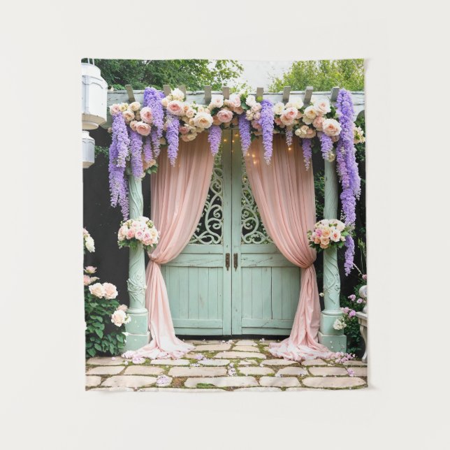 Romantic Garden Wedding Backdrop Tapestry (Front)