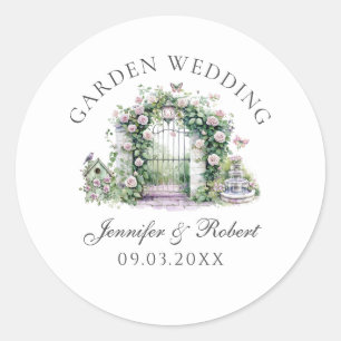 Romantic Garden Wedding Floral Arch Fountain Classic Round Sticker
