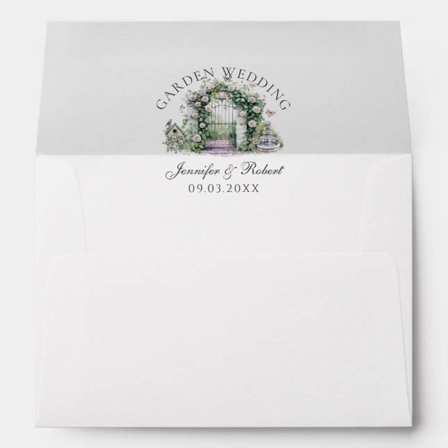 Romantic Garden Wedding Floral Arch Fountain Envelope (Back (Bottom))