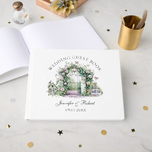 Romantic Garden Wedding Floral Arch Fountain Guest Book