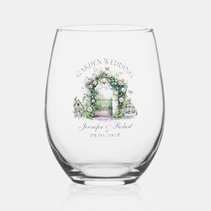 Romantic Garden Wedding Floral Arch Fountain Stemless Wine Glass