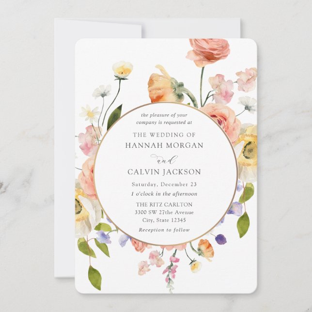 Romantic Garden Wreath Wedding Invitation (Front)