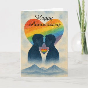Romantic Gay Couple Anniversary Rainbow Heart Love Card