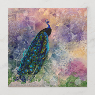 Romantic Gazebo Peacock and Watercolor Invitation