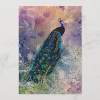 Romantic Gazebo Peacock and Watercolor Invitation