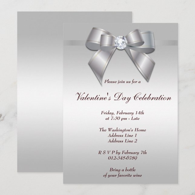 Romantic Gem Bow & Ribbon Valentine's Day Party Invitation (Front/Back)