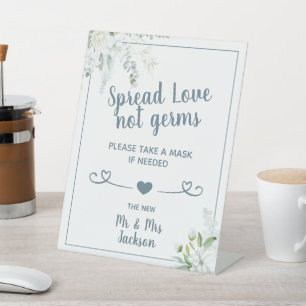 Romantic gentle flowers wedding covid safety mask pedestal sign