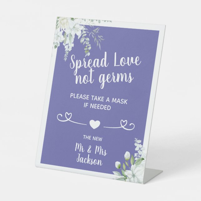 Romantic gentle flowers wedding covid safety mask  pedestal sign (Front)