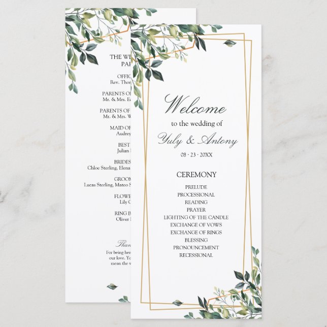 Romantic Geometric Frame Order of Service (Front/Back)