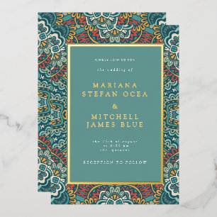 Romantic Geometric Mandala soft blue grey and red