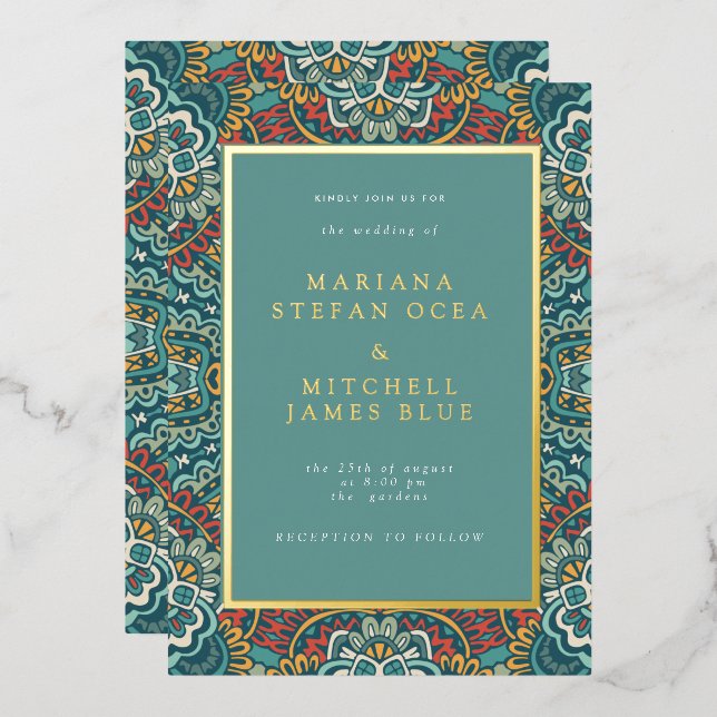 Romantic Geometric Mandala soft blue grey and red (Front/Back)