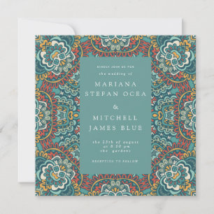 Romantic Geometric Mandala soft blue grey and red Invitation