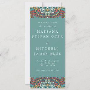 Romantic Geometric Mandala soft blue grey and red Invitation