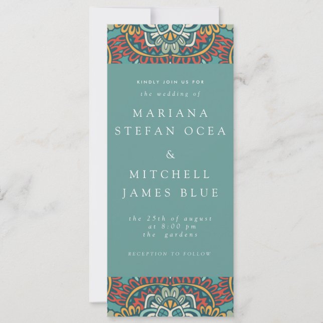 Romantic Geometric Mandala soft blue grey and red  Invitation (Front)