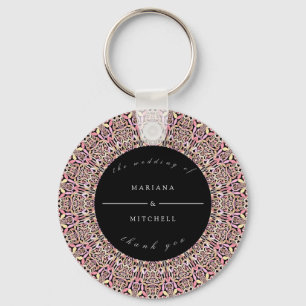 Romantic Geometric Mandala soft Pink Black Key Ring