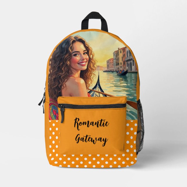 Romantic Getaway, Love and Venice Printed Backpack (Front)