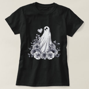 Romantic Ghost with Roses Cute Spooky Aesthetic T-Shirt